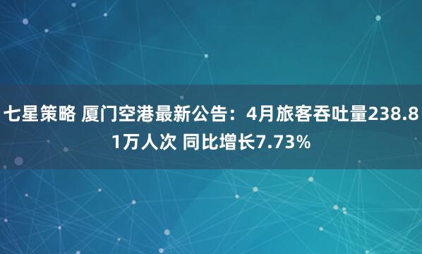 七星策略 厦门空港最新公告：4月旅客吞吐量238.81万人次 同比增长7.73%