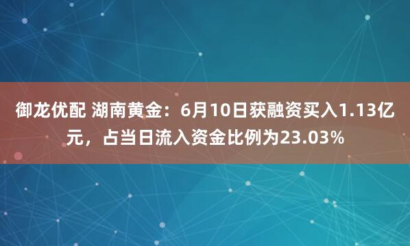 御龙优配 湖南黄金：6月10日获融资买入1.13亿元，占当日流入资金比例为23.03%