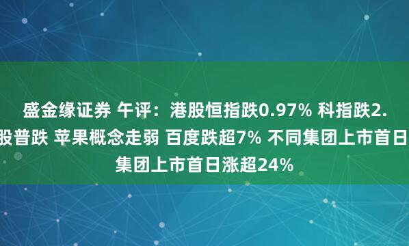 盛金缘证券 午评：港股恒指跌0.97% 科指跌2.2% 科网股普跌 苹果概念走弱 百度跌超7% 不同集团上市首日涨超24%